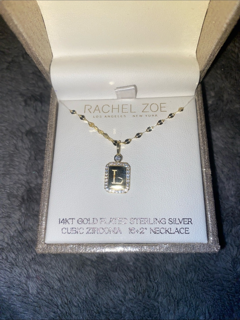 Rachel Zoe Gold Initial L Pendant with CZ Halo